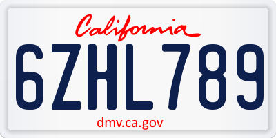 CA license plate 6ZHL789