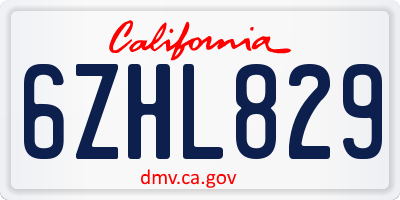 CA license plate 6ZHL829