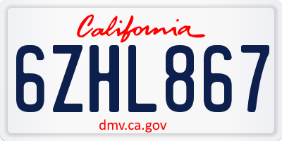 CA license plate 6ZHL867