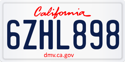 CA license plate 6ZHL898