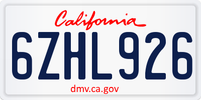 CA license plate 6ZHL926