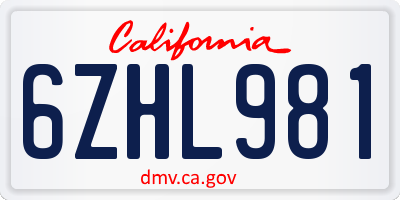 CA license plate 6ZHL981
