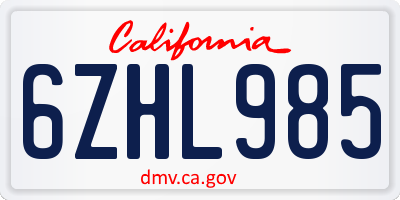 CA license plate 6ZHL985