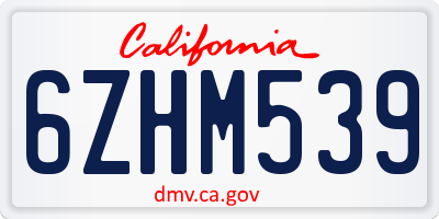CA license plate 6ZHM539