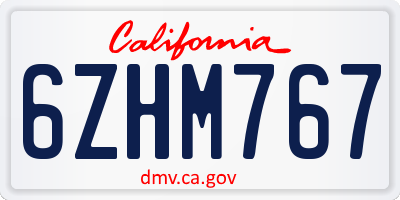 CA license plate 6ZHM767