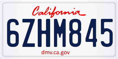 CA license plate 6ZHM845