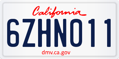 CA license plate 6ZHN011