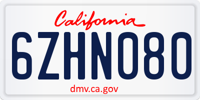 CA license plate 6ZHN080