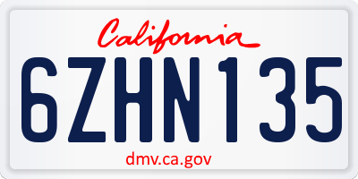 CA license plate 6ZHN135