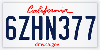 CA license plate 6ZHN377