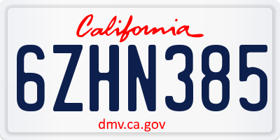 CA license plate 6ZHN385