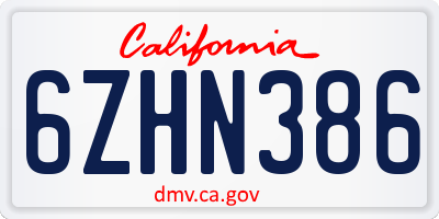 CA license plate 6ZHN386