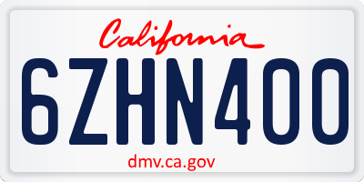 CA license plate 6ZHN400
