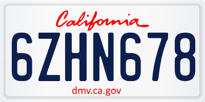 CA license plate 6ZHN678