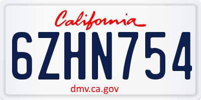 CA license plate 6ZHN754