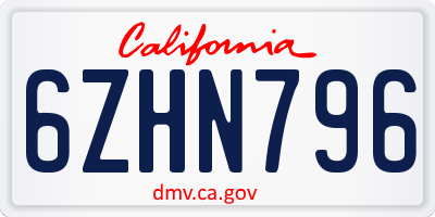 CA license plate 6ZHN796