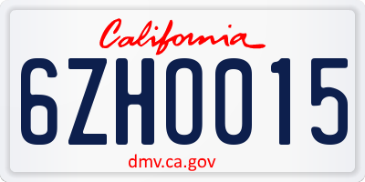 CA license plate 6ZHO015