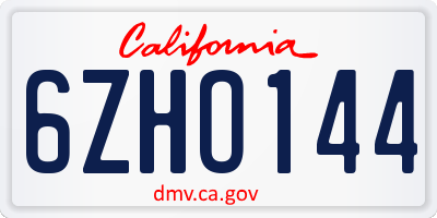 CA license plate 6ZHO144