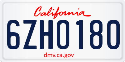 CA license plate 6ZHO180