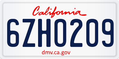 CA license plate 6ZHO209