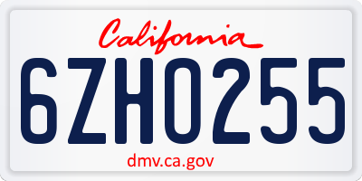 CA license plate 6ZHO255