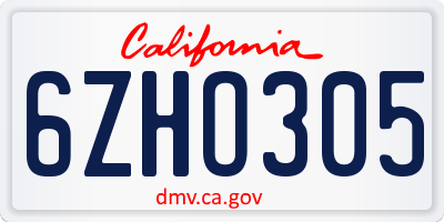 CA license plate 6ZHO305
