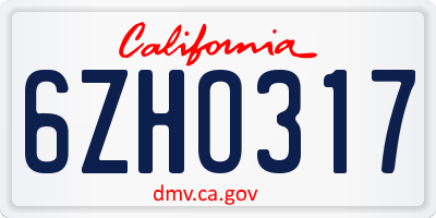 CA license plate 6ZHO317