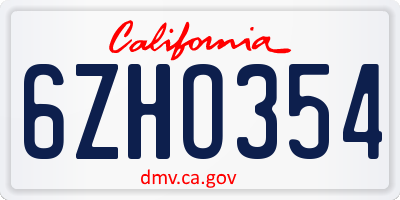 CA license plate 6ZHO354
