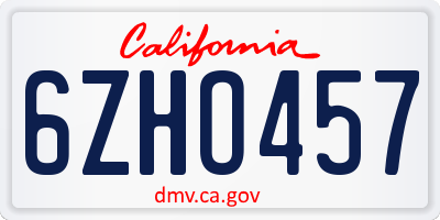 CA license plate 6ZHO457