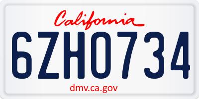 CA license plate 6ZHO734