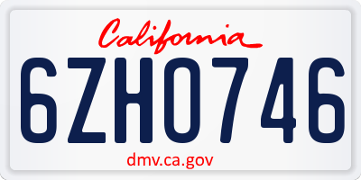 CA license plate 6ZHO746
