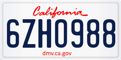 CA license plate 6ZHO988