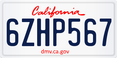 CA license plate 6ZHP567