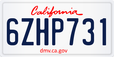 CA license plate 6ZHP731