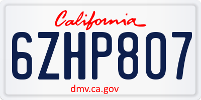 CA license plate 6ZHP807