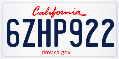 CA license plate 6ZHP922