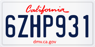 CA license plate 6ZHP931