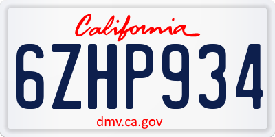 CA license plate 6ZHP934