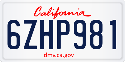 CA license plate 6ZHP981