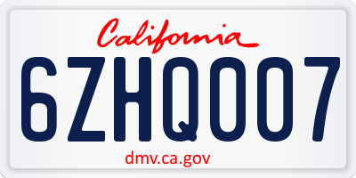 CA license plate 6ZHQ007
