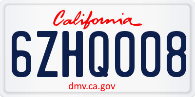 CA license plate 6ZHQ008
