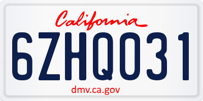 CA license plate 6ZHQ031
