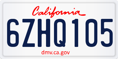 CA license plate 6ZHQ105