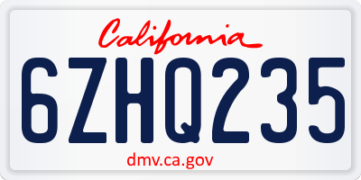 CA license plate 6ZHQ235