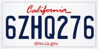 CA license plate 6ZHQ276