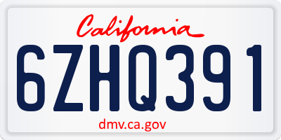 CA license plate 6ZHQ391