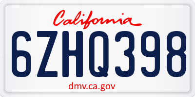 CA license plate 6ZHQ398