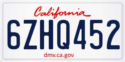 CA license plate 6ZHQ452