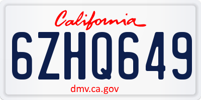 CA license plate 6ZHQ649