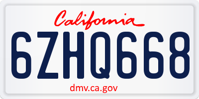 CA license plate 6ZHQ668